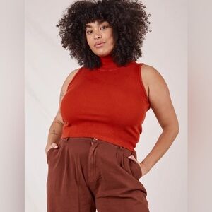 Big Bud Press Women's Sleeveless Red Orange Ribbed Cropped Tank Turtleneck XXS